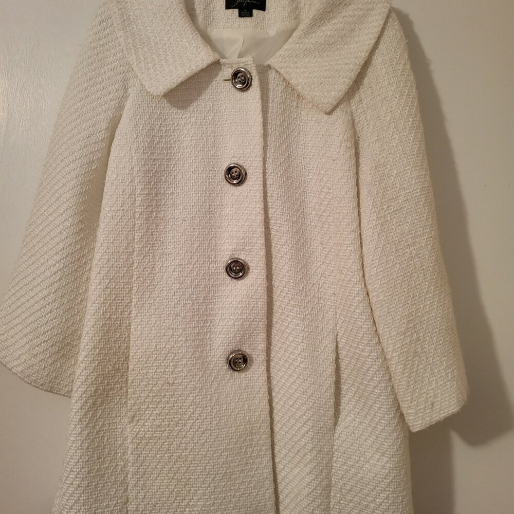 Ladies "Josephine" White Pea Coat with Peplum Collar (10)